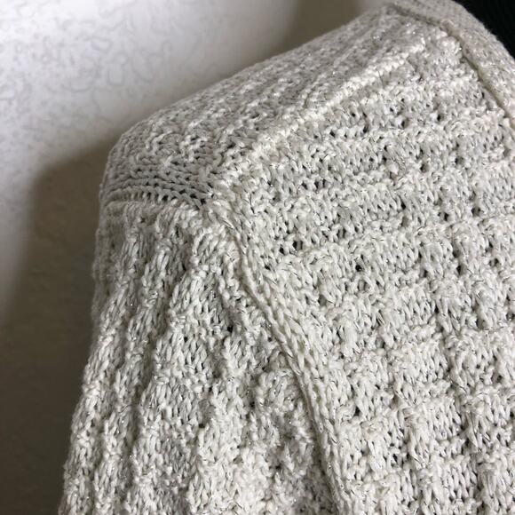 Talbots white ivory silver metallic open front long sweater jacket size 1X NWT - Picture 7 of 14